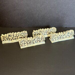 Set Of 4 Stone Fences Folk Art Villages Gray Base Miniature Collectibles